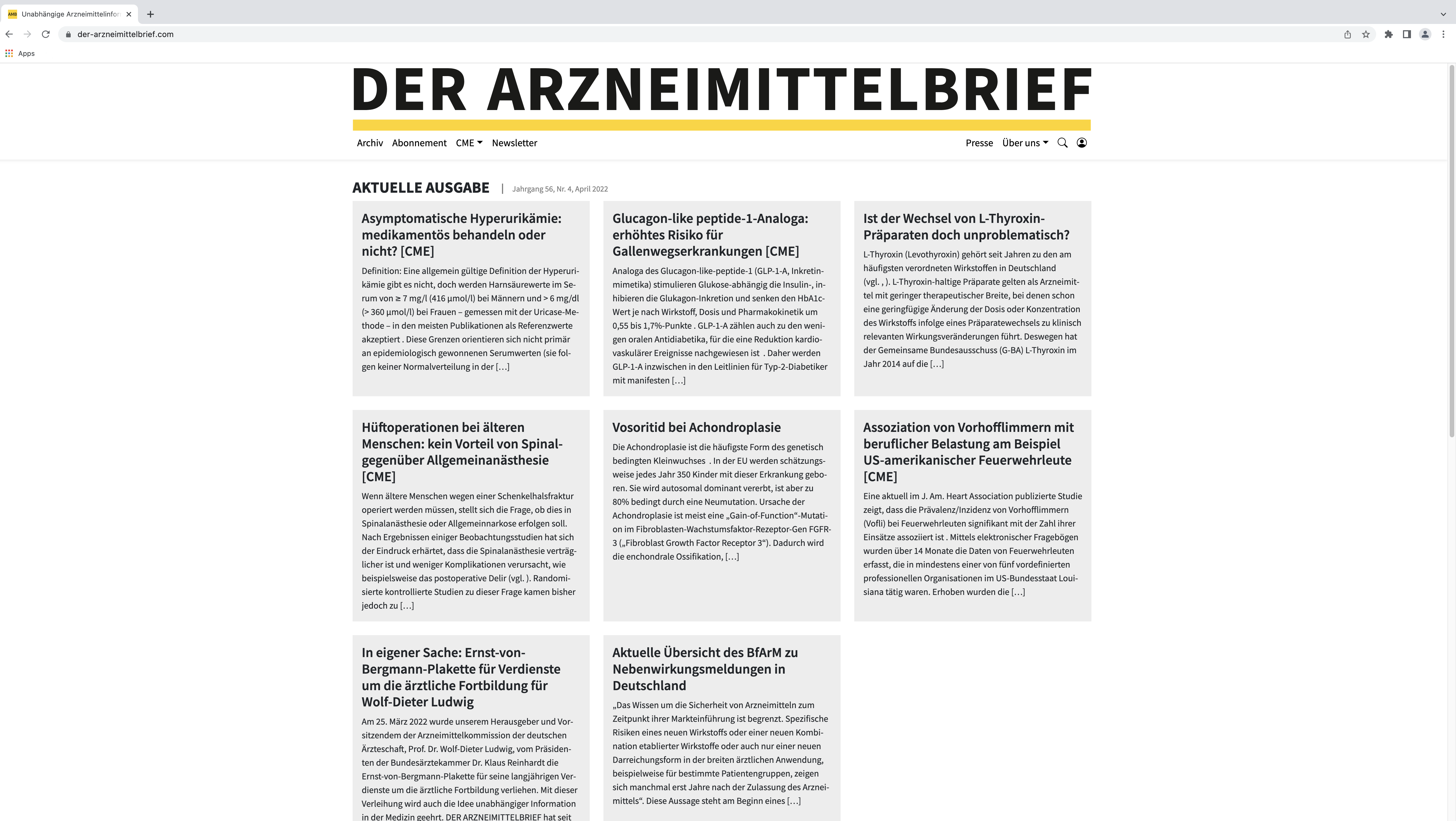 Der Arzneimittelbrief eine Webseite vom Westkreuz-Onlineservice
